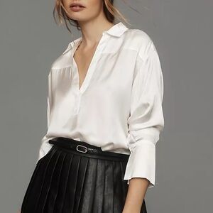 Anthropologie Maeve Silky Collared Popover Blouse